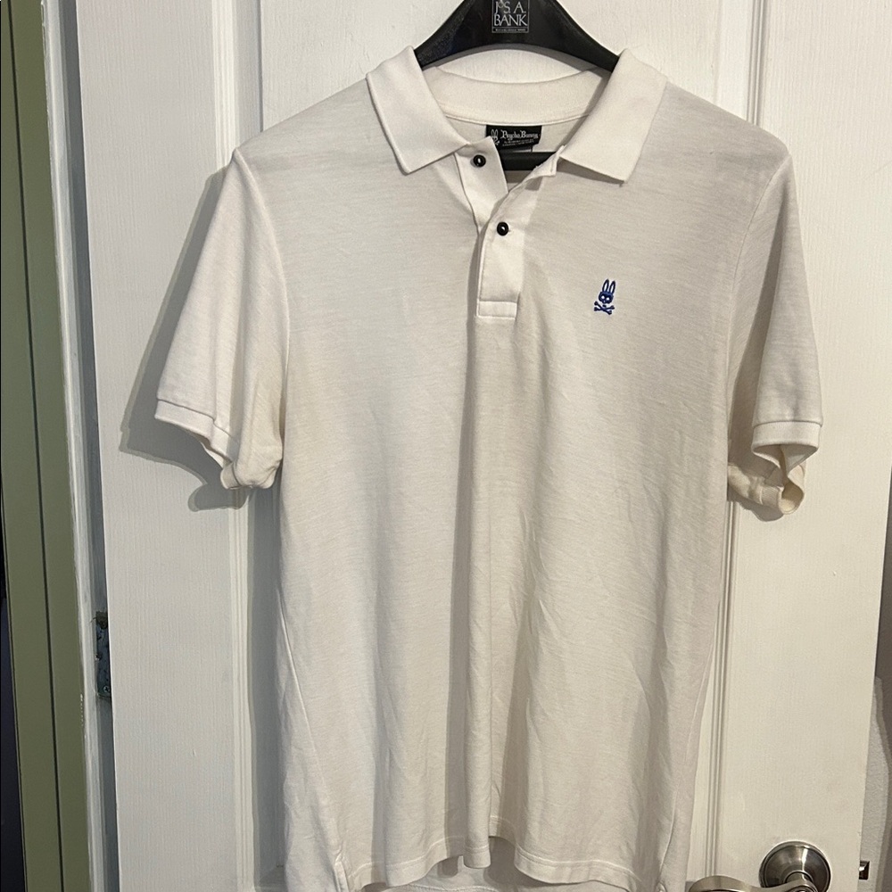 Psycho Bunny Cream Polo Shirt with Blue Logo size 5 ( medium)